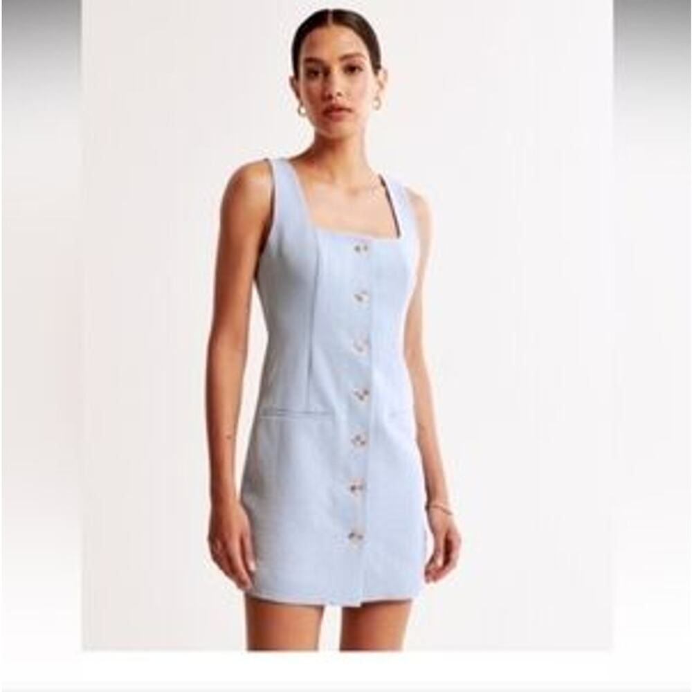 Abercrombie & Fitch Light Blue Button-Front Midi Dress